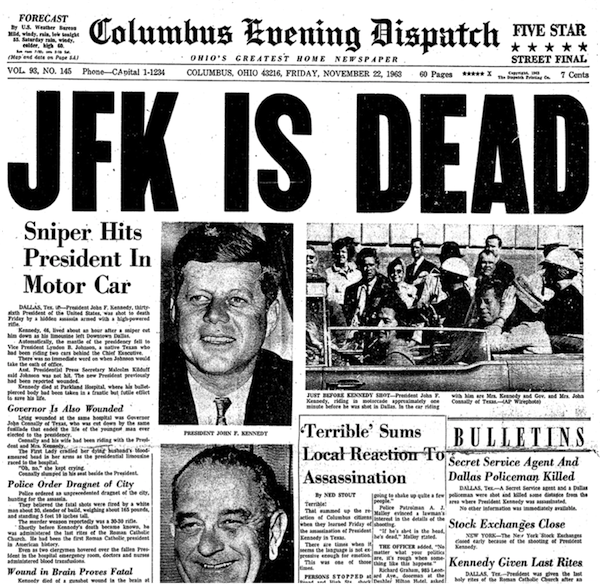 JFK IS DEAD headline