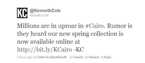 Inappropriate Tweet from Kenneth Cole during Cairo uprising